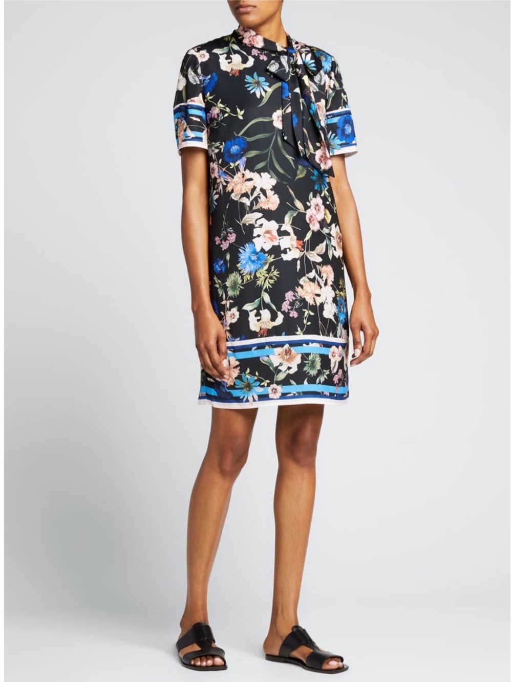 Badgley Mischka Floral Tie Neck Shift Dress Size 2 Wedding Guest Cocktail